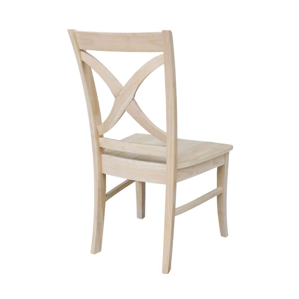 Set of 2 Unfinished Wood Cross Back Dining Chairs