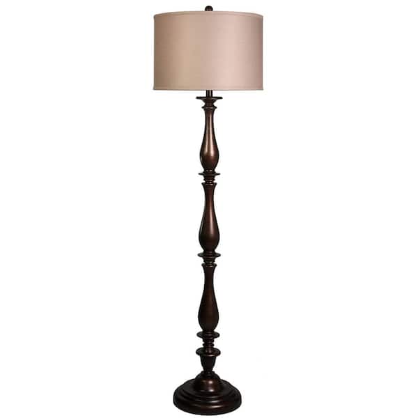 StyleCraft 61 in. Charlton Bronze Floor Lamp with Taupe Hardback Silk Shade