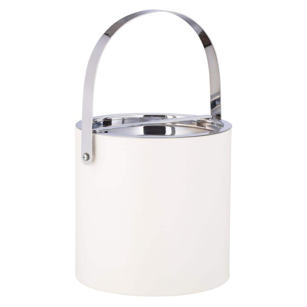 Kraftware Manhattan 3 qt. White Ice Bucket with Polished Chrome Arch Handle and Bridge Cover