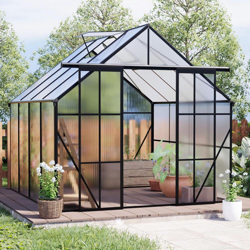 94 in. W x 97 in. D x 89 in. H Polycarbonate Black Greenhouse Walk-in Green