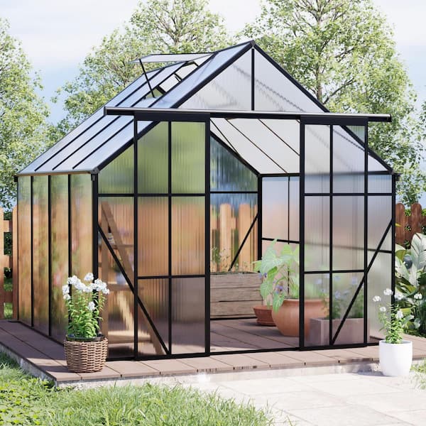 94 in. W x 97 in. D x 89 in. H Polycarbonate Black Greenhouse Walk-in Greenhouses for Outdoor Backyard in All Season