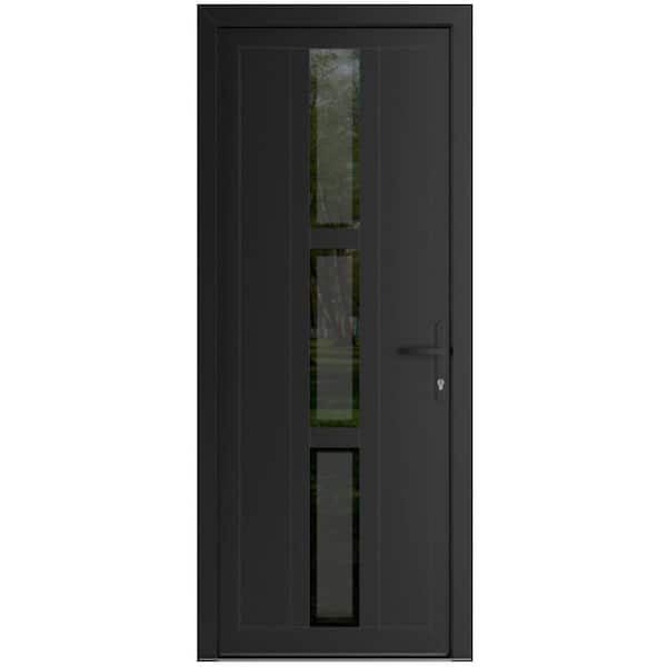 36 in. x 80 in. Left-hand/Inswing Mirrored Glass Matte Black Steel Prehung Front Door with Hardware