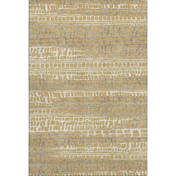Mayfield Premium Machine Washable Abstract AMF2540 Gold 5 ft. x 7 ft. 6 in. Area Rug