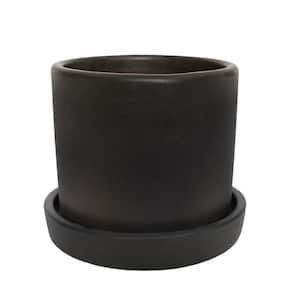 7 in. Semi Matte Black Hyde Container with Saucer (1-Piece)
