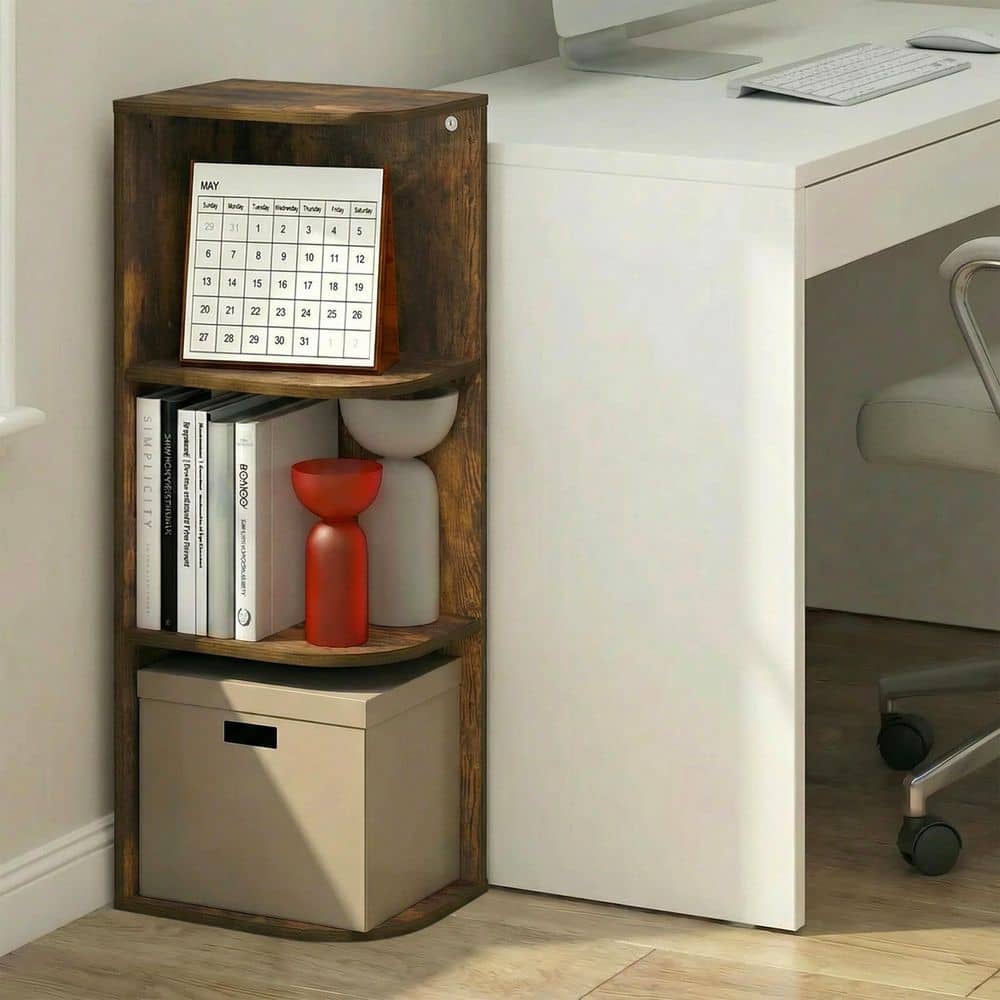 Pasir 31.5 in. Tall Amber Pine Wood 3-Shelf Bookcase