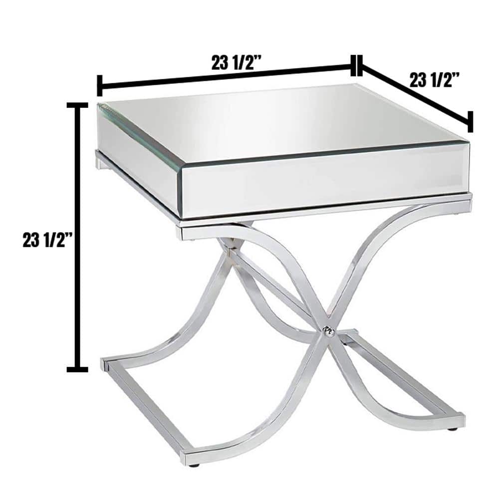 Sundance Chrome Square Mirrored End Table with Curved Metal Frame