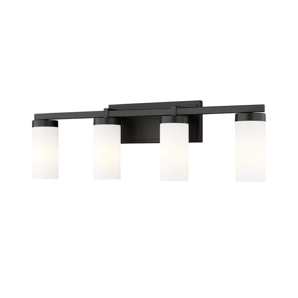 Danica 29.5 in. 4-Light Matte Black Vanity-Light with White Glass Shade