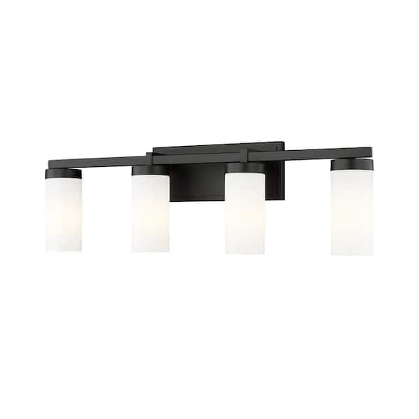 Unbranded Danica 29.5 in. 4-Light Matte Black Vanity-Light with White Glass Shade