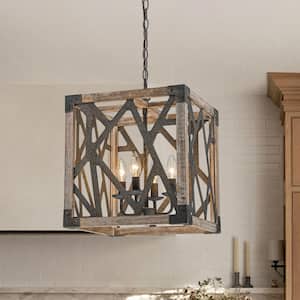 D19 Inch Rustic 4 Light Chandelier Black And White Oak by ShipItFurniture main image 1