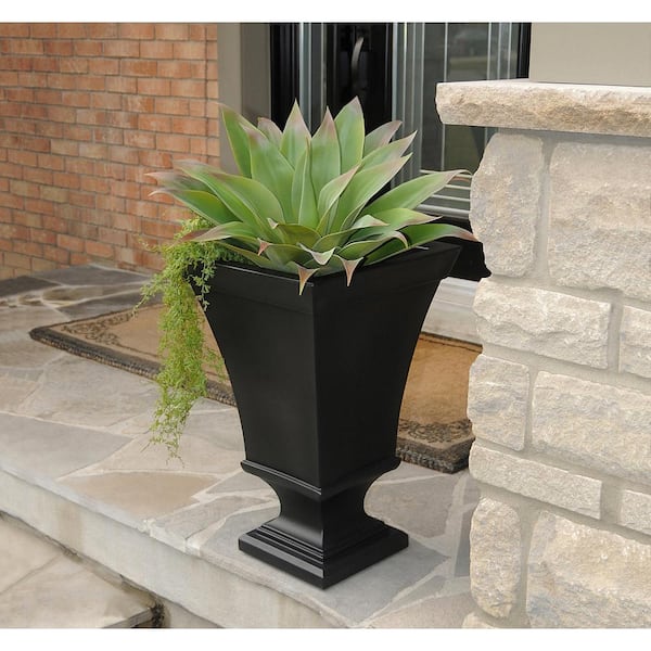 Mayne Vienna 25 in. Tall Self-Watering Black Polyethylene Urn