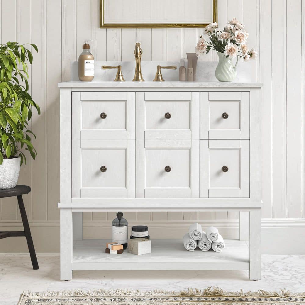 OrangeOne 36 in. W Single Sink Freestanding White Bath Vanity with