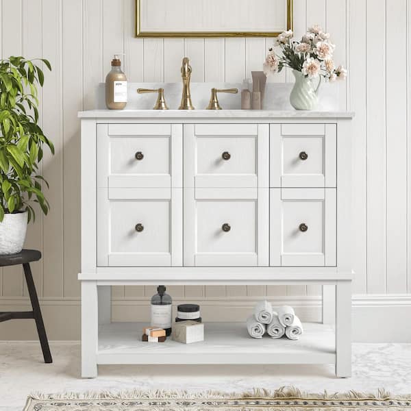 おゆ　36サイズ OrangeOne 36 in. W Single Sink Freestanding White Bath Vanity with