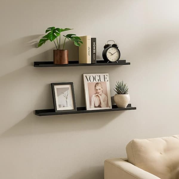 Yuli 39.4 in. W x 3.5 in. D Black Wood Solid Decorative Wall Shelf Set of 4