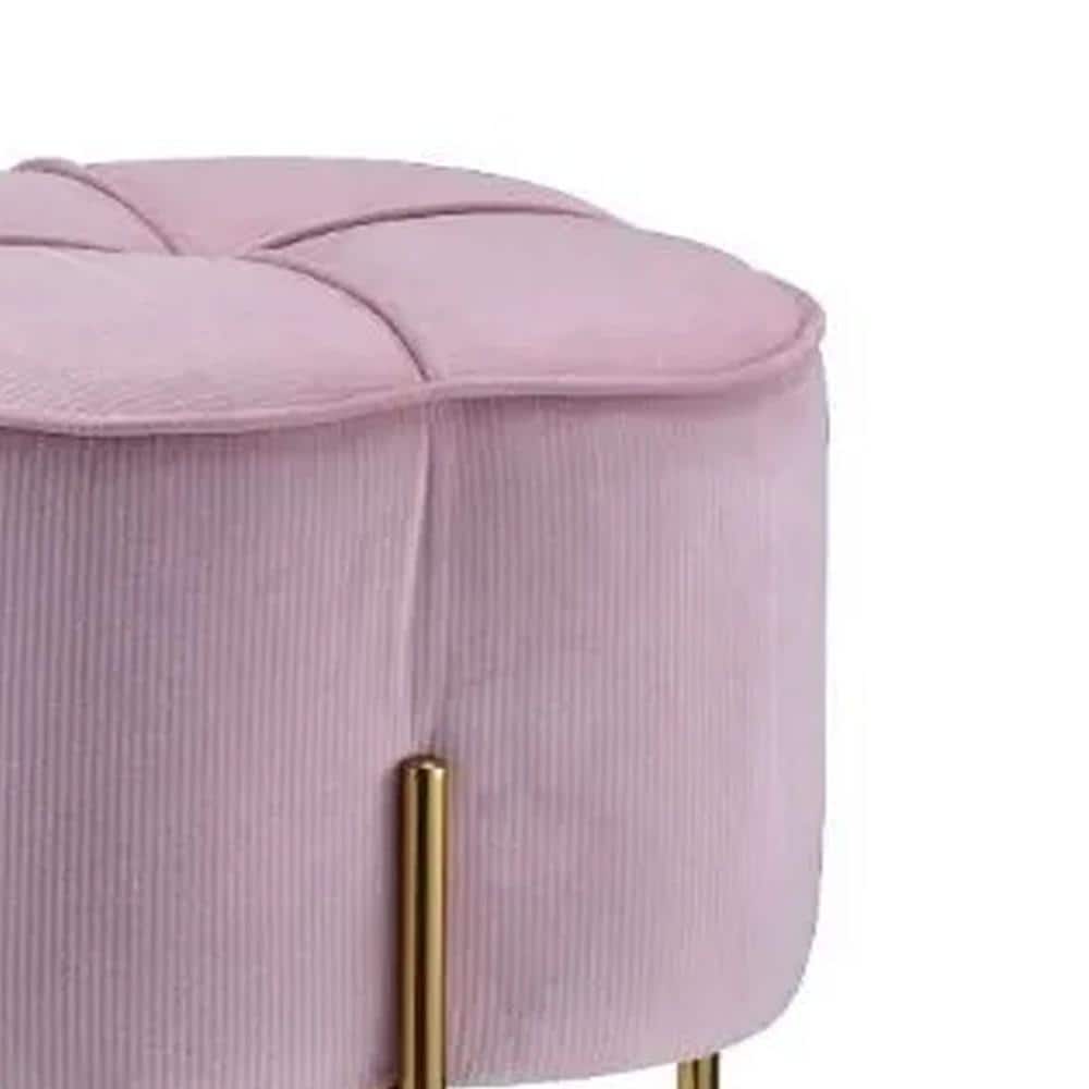 19'' Blush Pink Velvet Round Ottoman with Gold Metal Legs
