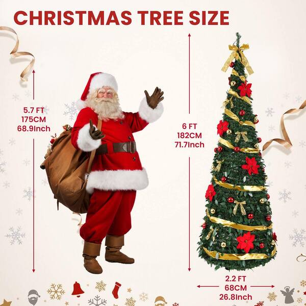 JEAREY 6 ft. Fully Decorated Pre-Lit Pop Up Artificial Christmas