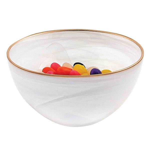 HomeRoots Amelia 6 in. W x 3 in. H x 6 in. D Round White/Gold Glass Bowls
