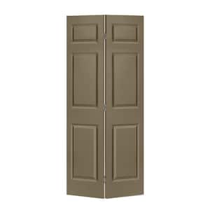 24 in. x 80 in. 6 Panel Olive Green Painted MDF Composite Hollow Core Bi-Fold Closet Door with Hardware Kit