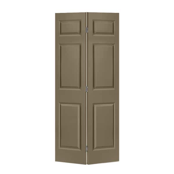 CALHOME 30 in. x 80 in. 6 Panel Olive Green Painted MDF Composite Hollow Core Bi-Fold Closet Door with Hardware Kit