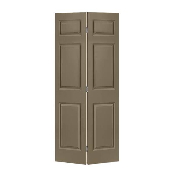 CALHOME 36 in. x 84 in. Hollow Core 6 Panel Shaker Olive Green Painted MDF Composite Bi-Fold Closet Door with Hardware Kit