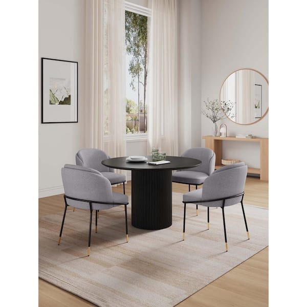 Manhattan Comfort Hathaway and Flor 5-Piece Round Grey and Black Solid Wood Top Dining Room Set Seats 4