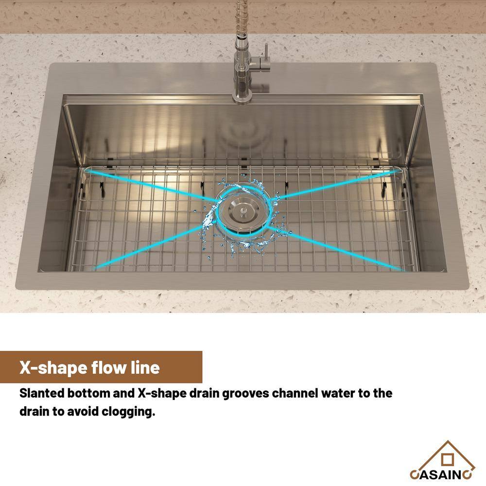 33'' Brushed Stainless Steel Single Bowl Workstation Kitchen Sink