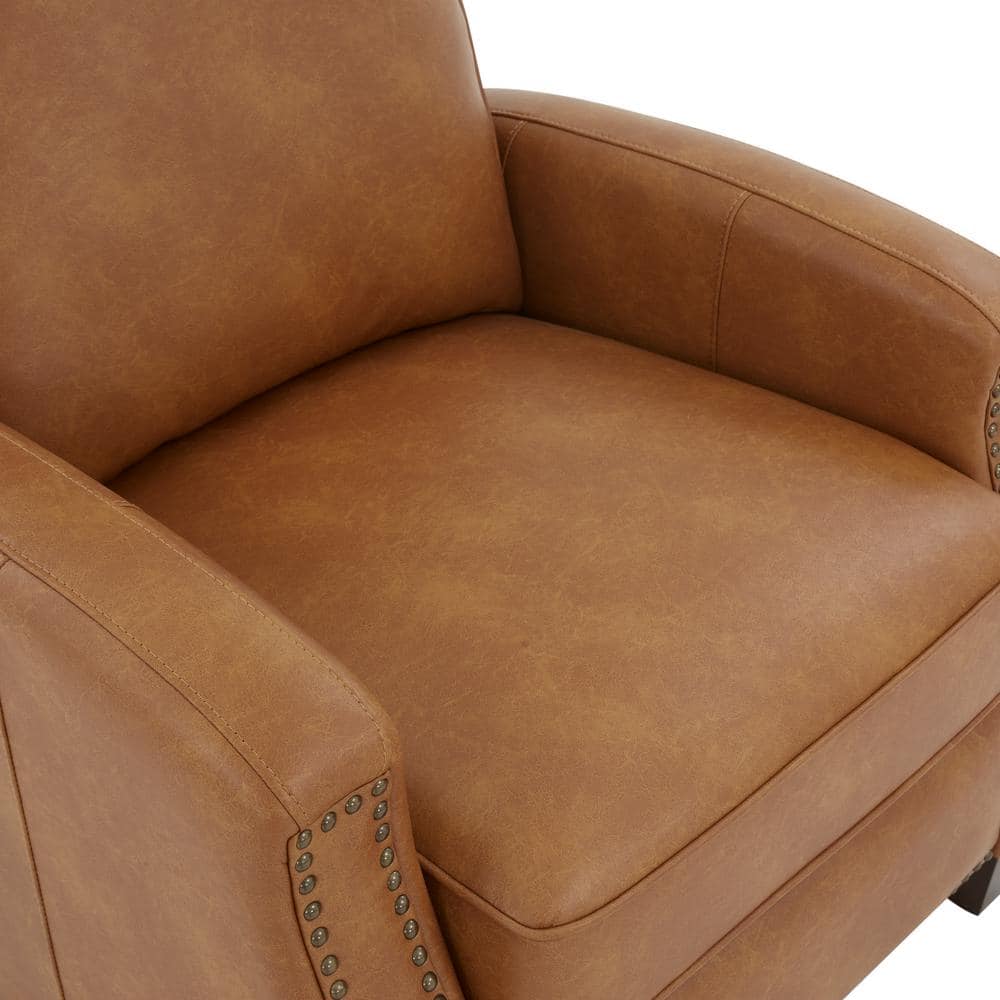 Saddle Brown Faux Leather Push Back Recliner with Nailhead Trim