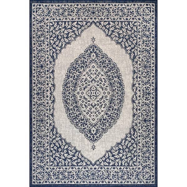 nuLOOM Fiona Medallion Navy 5 ft. x 8 ft. Indoor/Oudoor Area Rug
