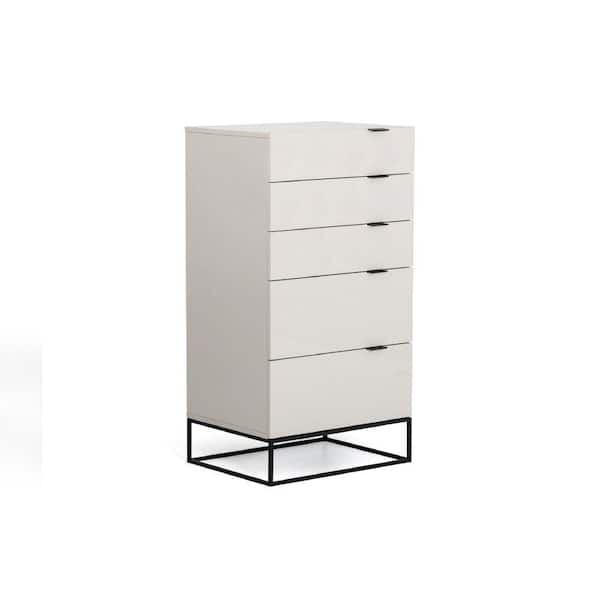 Benjara Gray 5-Drawers Modern Tall Dresser Chest with Metal Base