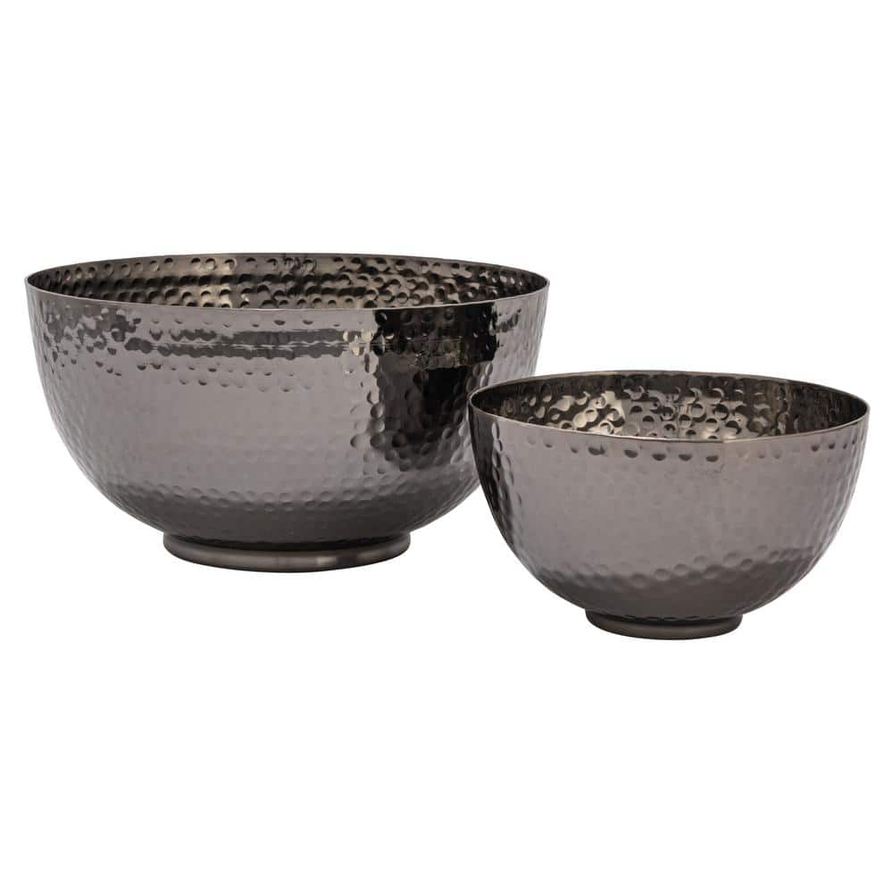 Oxidized Silver Hand-Hammered Metal Serving Bowls, Set of 2