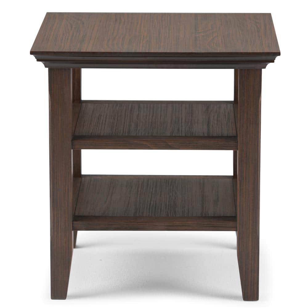 Acadian Rustic Farmhouse Brown Square Wood End Table with Shelves