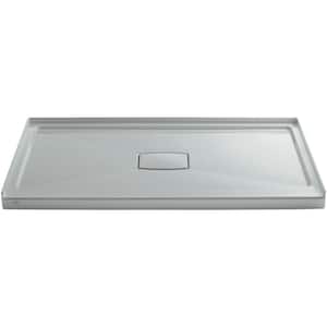 Archer 60 in. L x 36 in. W Alcove Shower Pan Base with Center Drain in Ice Grey