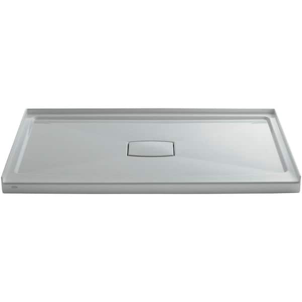 Archer 60 in. L x 36 in. W Alcove Shower Pan Base with Center Drain in Ice Grey