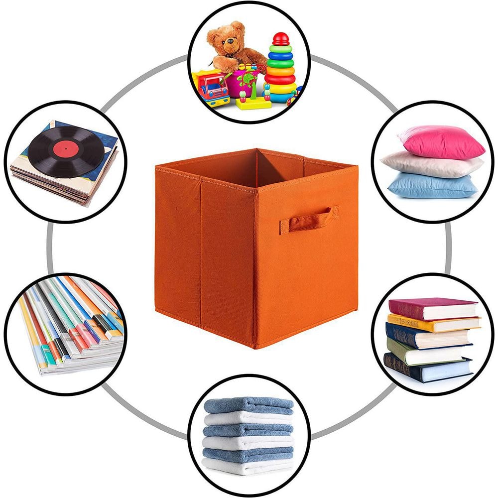 Sorbus 11 Inch Orange Fabric Collapsible Storage Cubes - 6 Pack