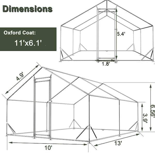 10 ft. L x 13 ft. W Large Metal Walk-In Chicken Coop Poultry Cages with Waterproof Anti-Ultraviolet Cover for Outside