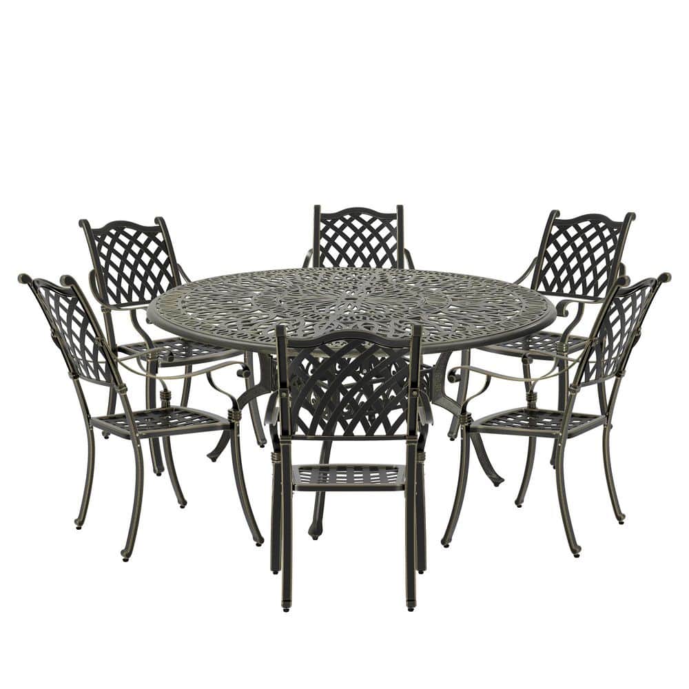 Bronze Cast Aluminum 7-Piece Dining Set with Petal Back Chairs price history on PriceWatchPro