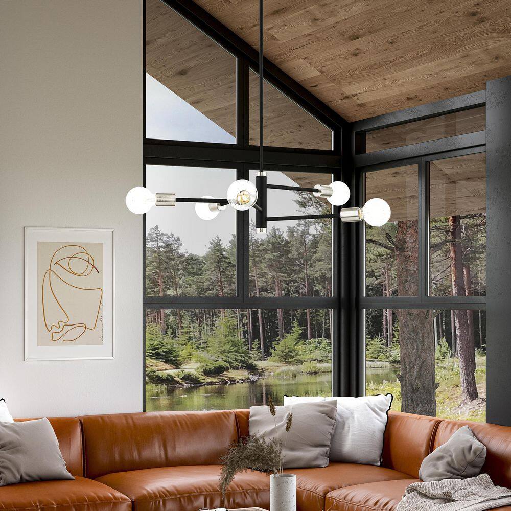 Bannister 5-Light Asymmetrical Black and Nickel Chandelier