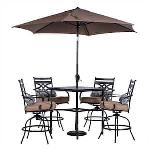 Hanover Montclair 7-Piece Steel Outdoor Dining Set with Tan Cushions, 6 ...