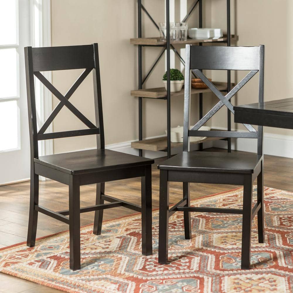 Elegant Black Wood Cross-Back Dining Chairs, Set of 2