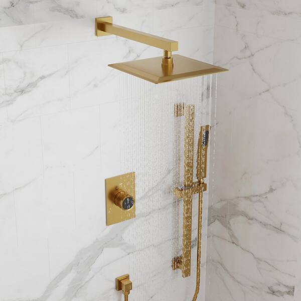 GRANDJOY ClassicRain Dual 2-Spray Wall Mount 10 in. Fixed and