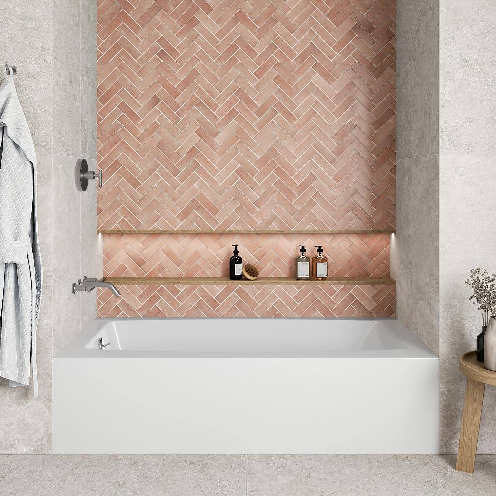 Glossy White Acrylic Rectangular Alcove Bathtub with Polished Chrome Drain