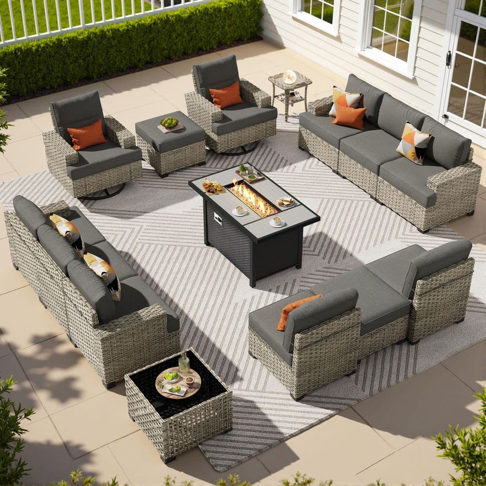 Verdantia 15 Pieces Wicker Rectangular Fire Pit Sets and Swivel Rocking Chairs with Black Cushion price history on PriceWatchPro