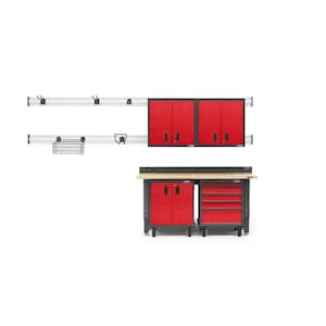 Premier Series 90 in. H x 72 in. W x 25 in. D Steel Garage Cabinet and Wall Storage System in Red Tread (13-Piece)