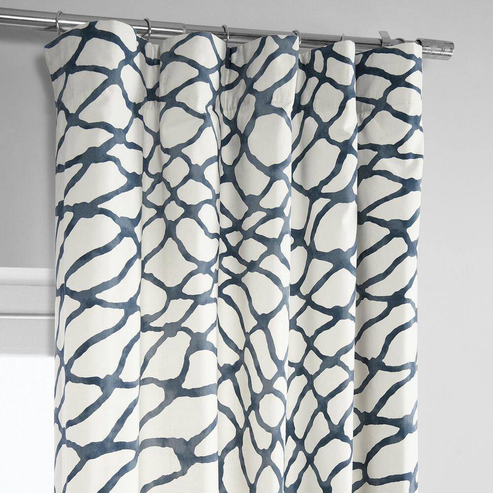 Ellis Blue Abstract Cotton Room Darkening Curtains 50" x 120"