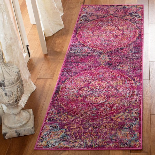 Crystal Fuchsia/Purple 2 ft. x 5 ft. Border Runner Rug