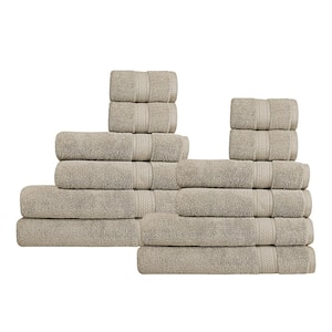 A1HC 500 GSM Duet Technology 100% Cotton Ring Spun Plaza Taupe Quick Dry Low Lint Highly Absorbent 12-Pc Bath Towel Set