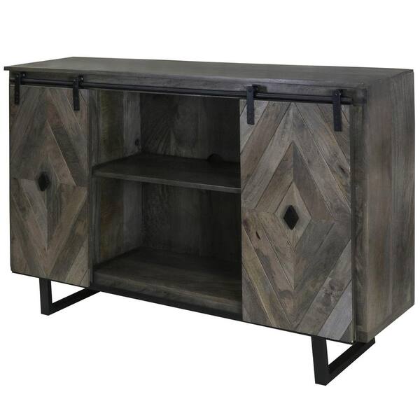 StyleCraft Wesley 2-Sliding Barn Doors 1-Piece Slate Gray, Black Solid Mango, Iron Console Table
