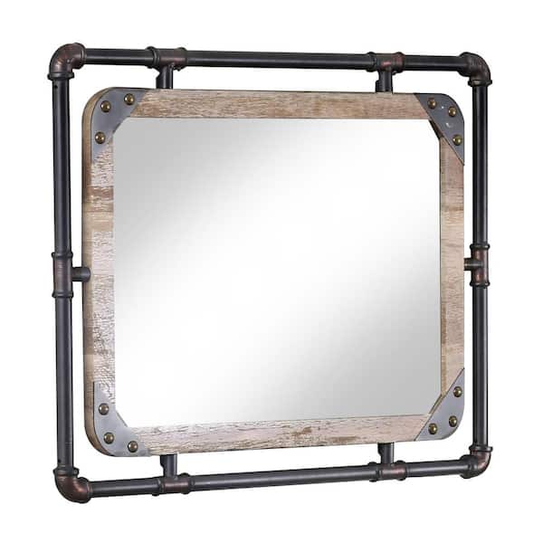 Furniture of America Medium Rectangle Rustic Beige Antiqued Contemporary Mirror (23.63 in. H x 31.5 in. W)