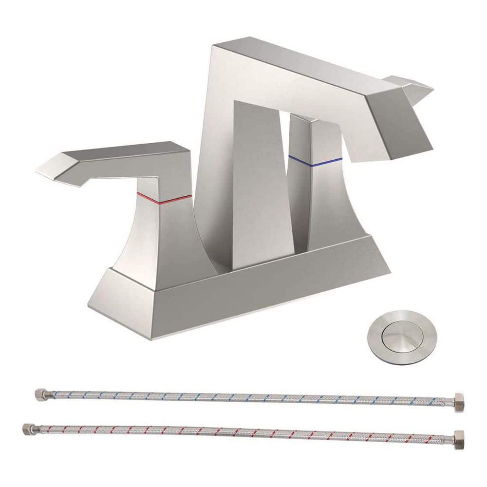 Abdera 4 in. Centerset 2-Handle Heavy Duty Bathroom Faucet with Drain and Supply Kits in Brushed Nickel, Modern Faucet price history on PriceWatchPro