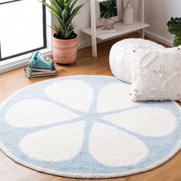 Vermont Ivory/Light Blue  3 ft. x 3 ft. Machine Washable Oversized Citrus Round Area Rug