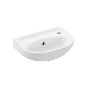 Wall Mount Bathroom Vessel Sink in Ceramic White with Basin to the Left of Faucet
